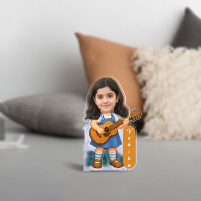 Personalized Girl Guitarist Bobblehead Caricature for Car Dashboard Custom Photo Cutout with Name Gift for Girls, Daughter, Musicians and Guitar Lovers Solar Powered Moving Head